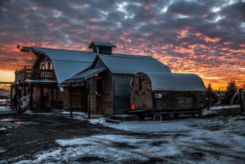 Barns at sunset